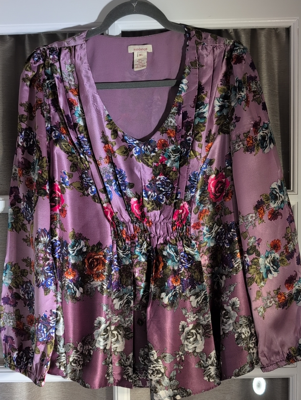 Sundance Lavender Floral Silk Blouse